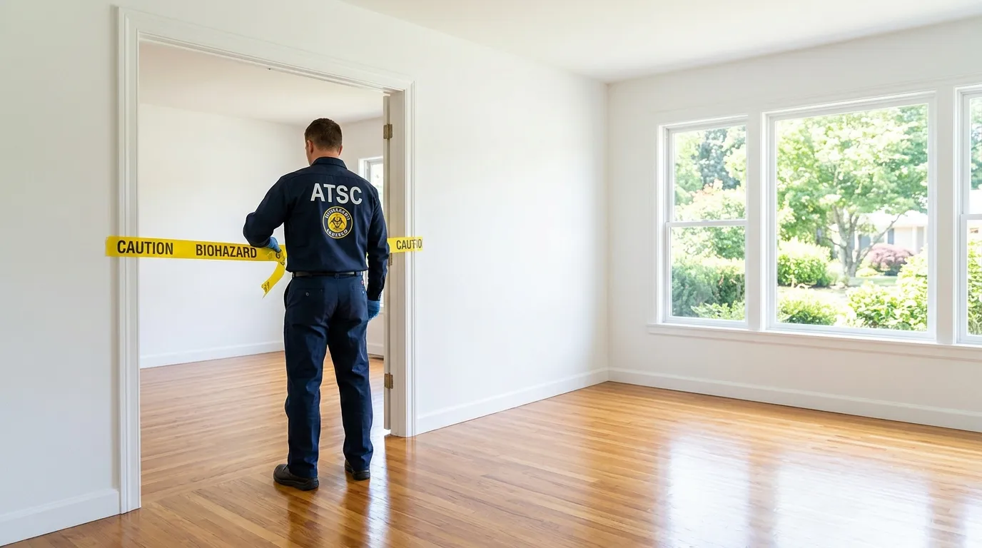 Certified biohazard cleanup crew performing Decomposition Cleanup in Princeton